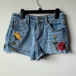 PacSun Blue Jean Shorts with Floral Embroidery